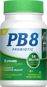 This is the Supplement Facts panel for PB8 14 Billion CFU, containing 60 vegetarian capsules.
